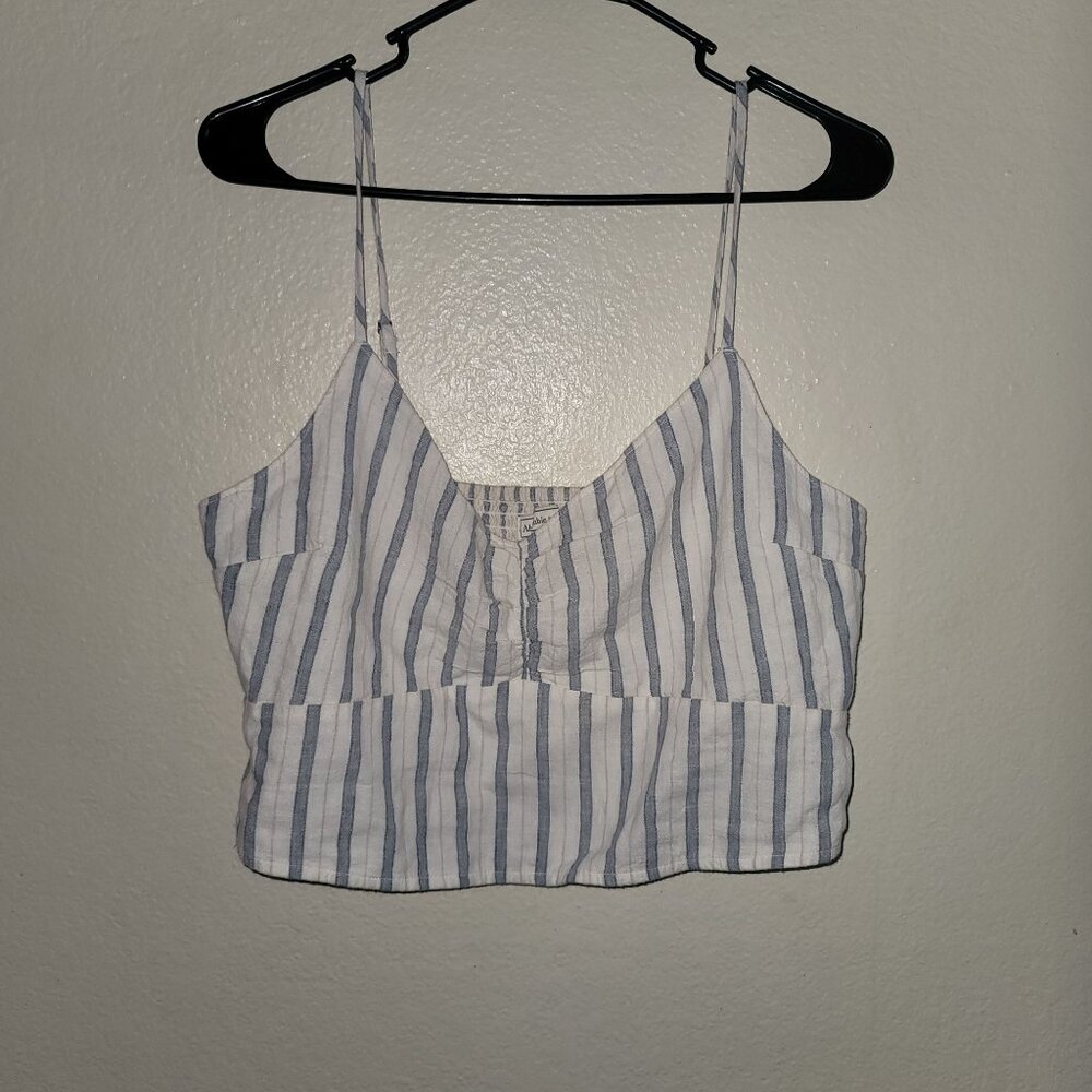 Striped Blue & White Spaghetti Strap Crop Top